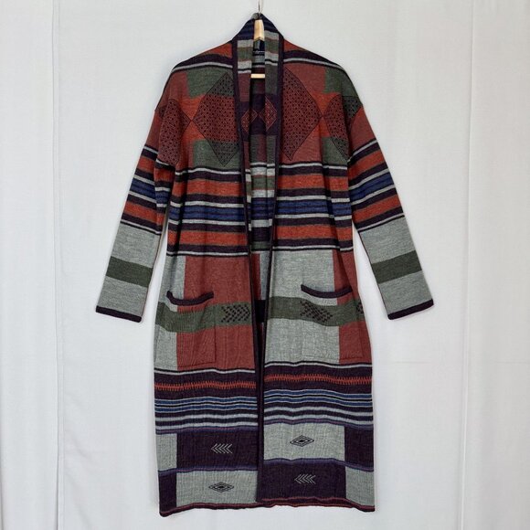 Peruvian Connection Salone Tribal Print Wool Alpaca Knit Coat Cardigan X-Small - Picture 2 of 11